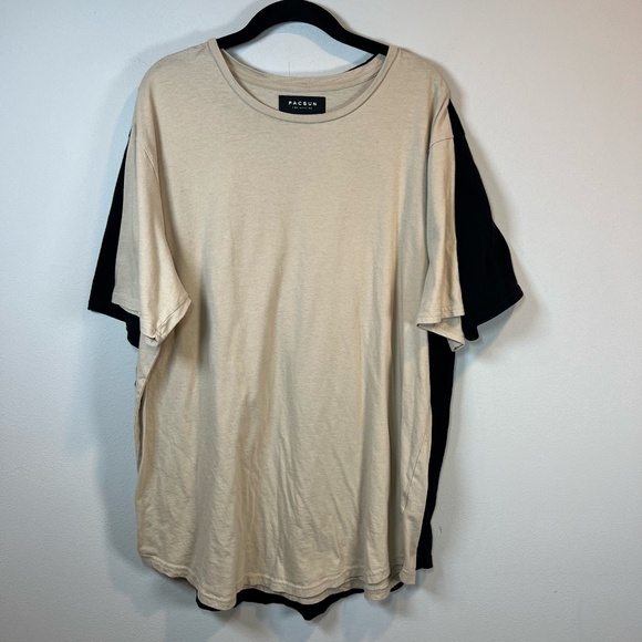 Lot of 2 Pacsun Mens Scallop Fit Cotton T-Shirts Tan/ Black Lightweight Basic XL - Picture 1 of 8